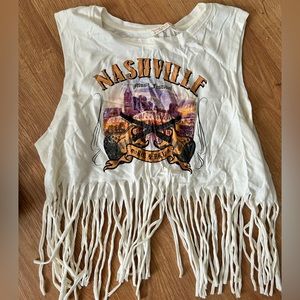 Nashville fringe tank off white- NWOT Nashville with detail on back